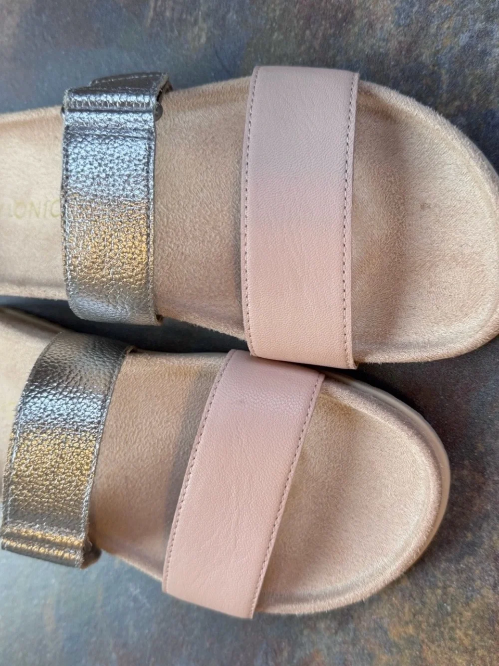 Vionic Two-Strap Slide Sandal in Blush and Silver